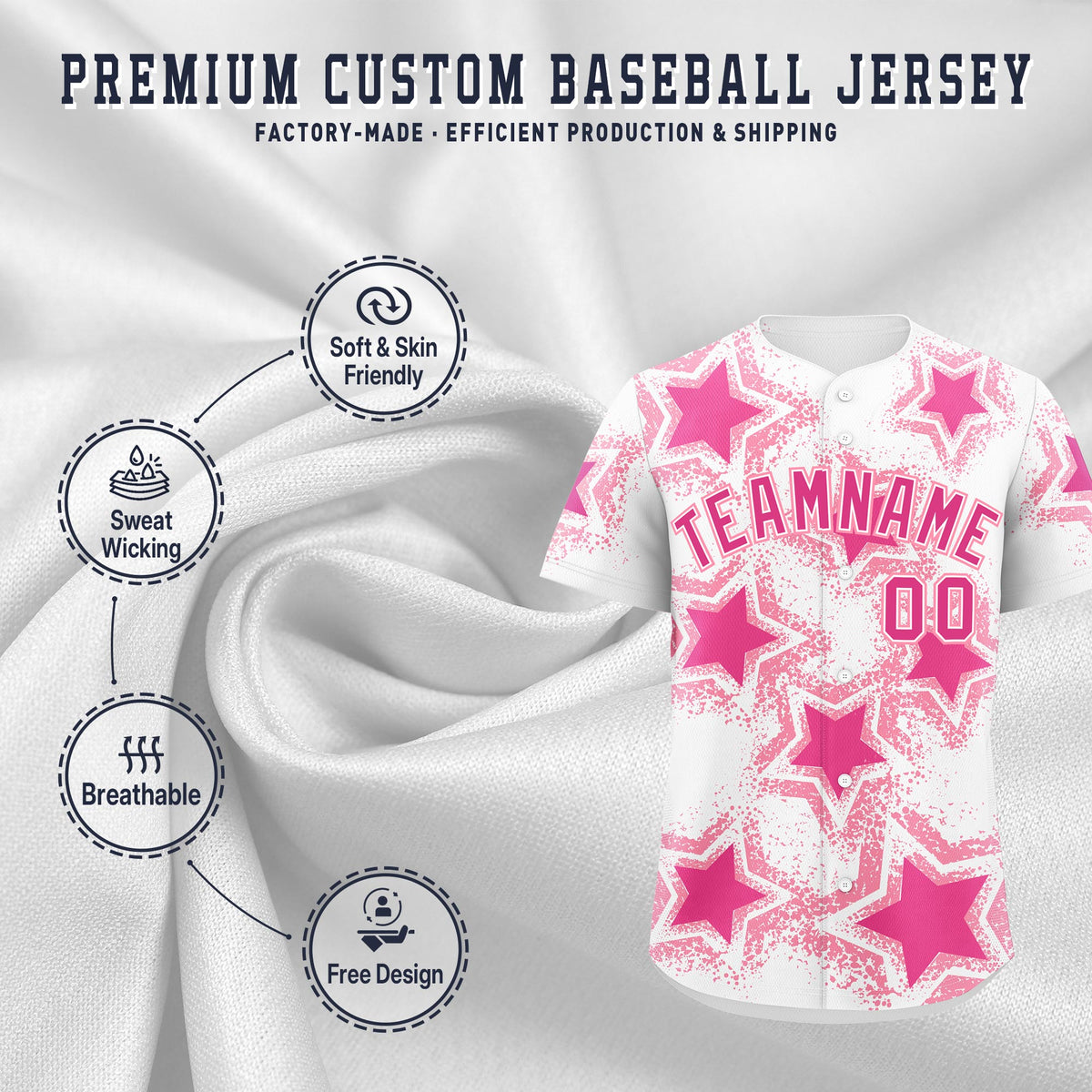 Custom White Pink Light Pink Star Graffiti Team Baseball Jerseys With Custom Names, Numbers & Logos Stretch Fabric Baseball Jersey| KXKSHOP