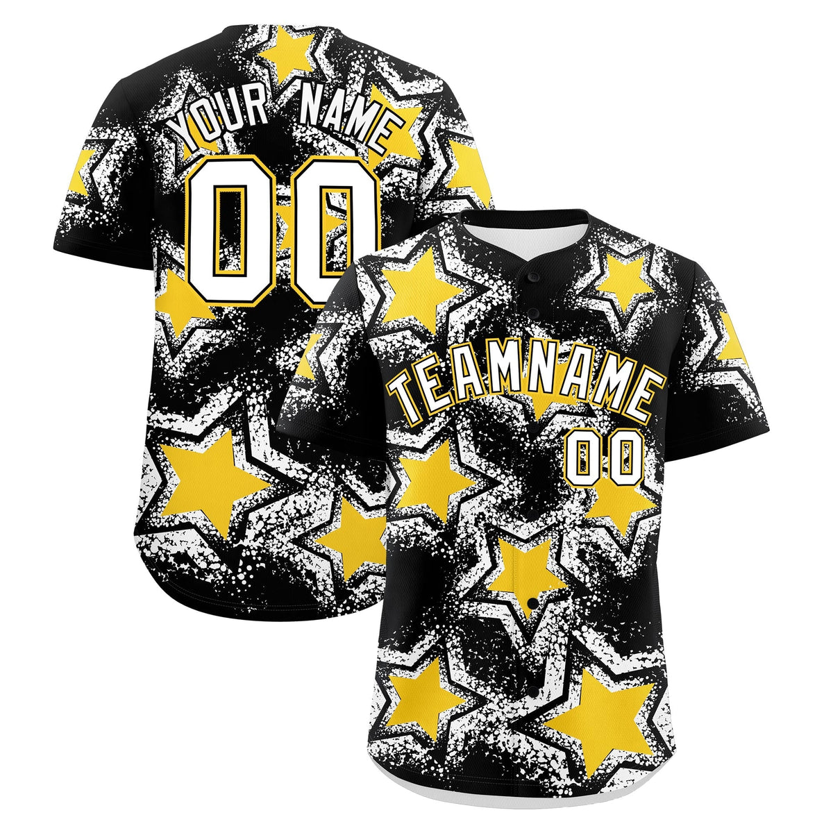 Custom Black Gold White Star Graffiti Team Baseball Jerseys With Custom Names, Numbers & Logos Lightweight Baseball Jersey| KXKSHOP