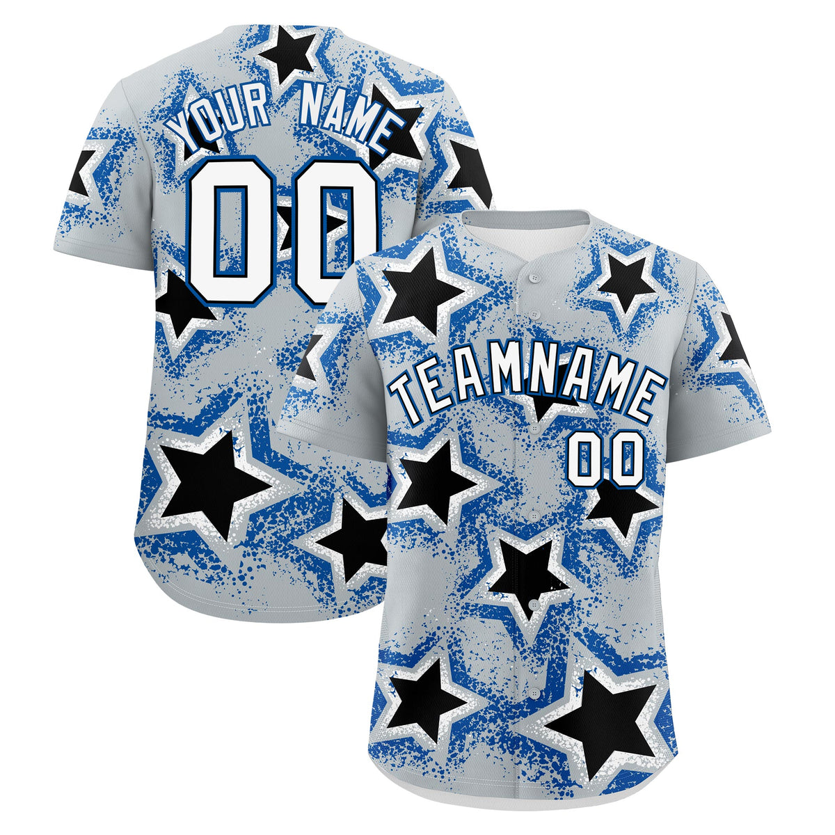 Custom Silver Black Royal Star Graffiti Team Baseball Jerseys With Custom Names, Numbers & Logos Lightweight Baseball Jersey| KXKSHOP