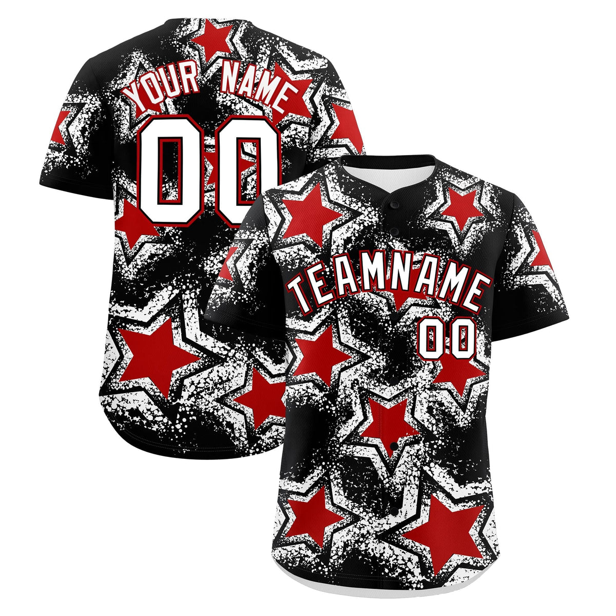Custom Black White Red Star Graffiti Team Baseball Jerseys With Custom Names, Numbers & Logos Lightweight Baseball Jersey| KXKSHOP