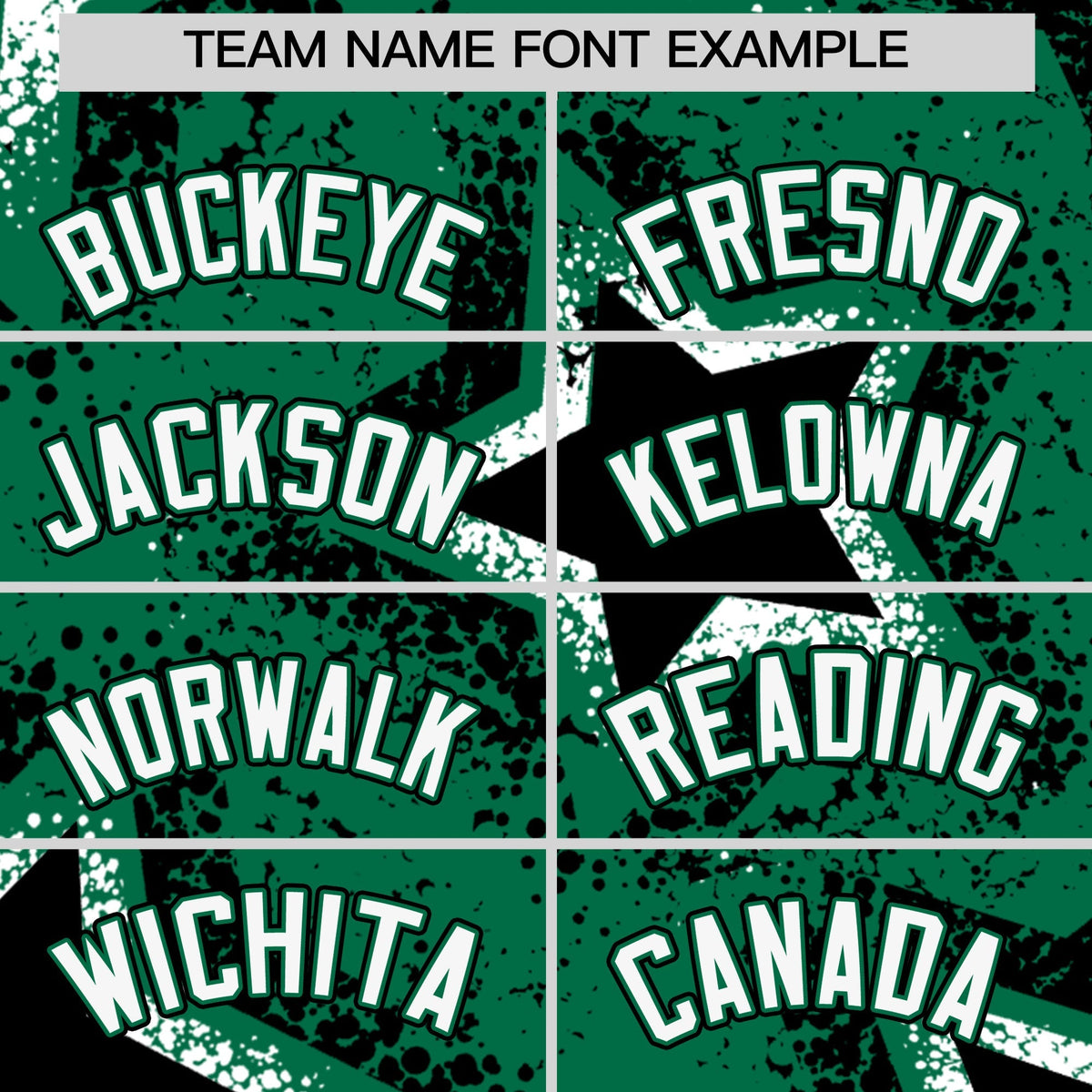 Custom Kelly Green White Black Star Graffiti Team Baseball Jerseys With Custom Names, Numbers & Logos Stretch Fabric Baseball Jersey| KXKSHOP