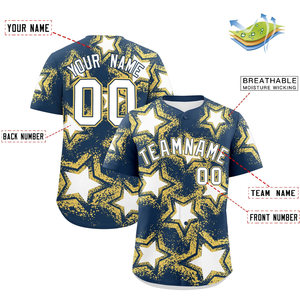 Custom Midnight Blue Khaki White Star Graffiti Team Baseball Jerseys With Custom Names, Numbers & Logos Lightweight Baseball Jersey| KXKSHOP