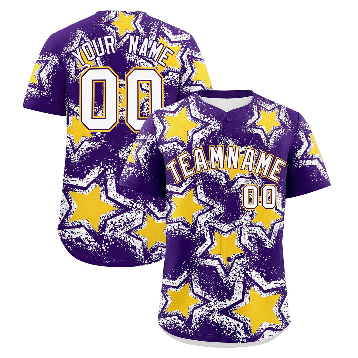 Custom Purple White Gold Star Graffiti Team Baseball Jerseys With Custom Names, Numbers & Logos Lightweight Baseball Jersey| KXKSHOP