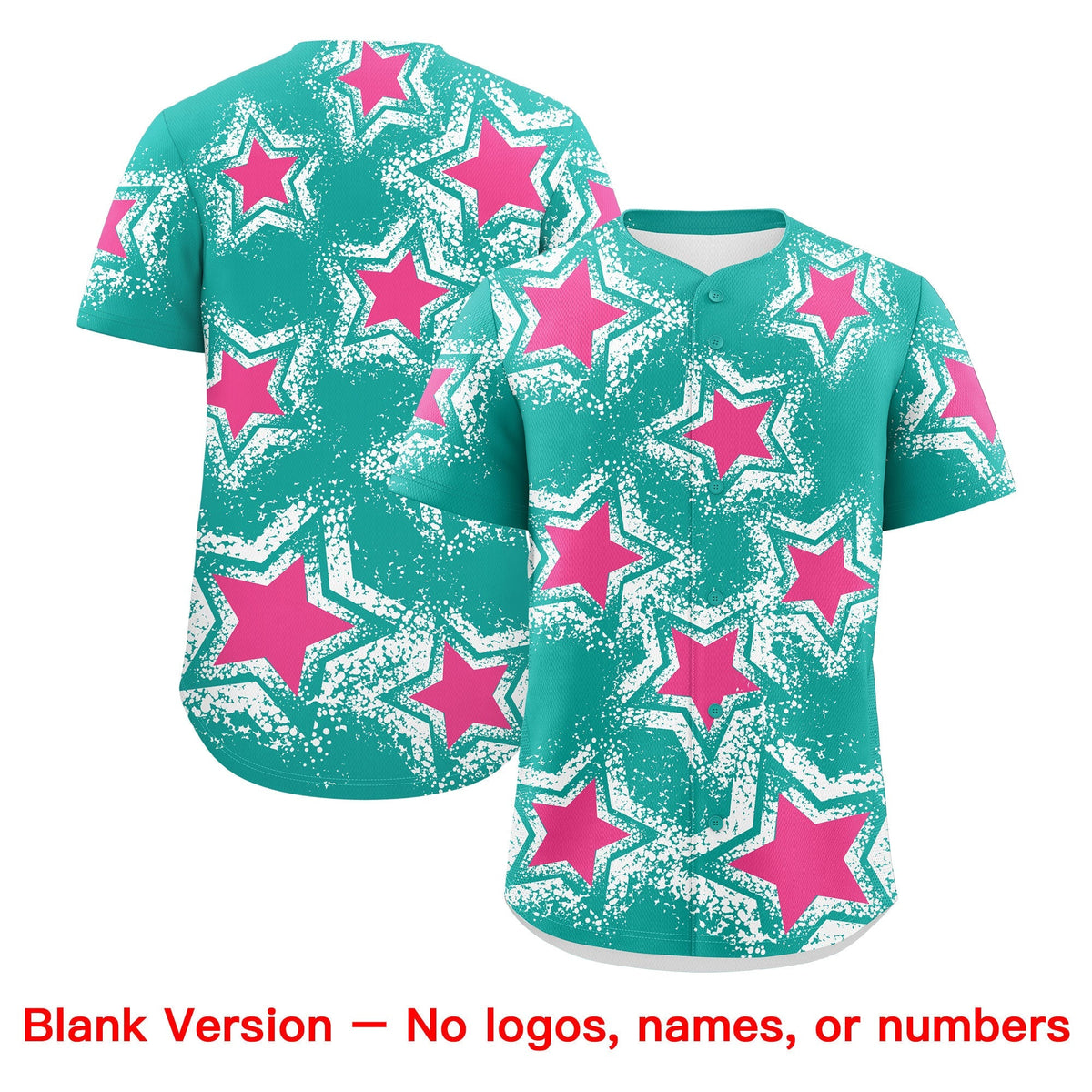 Custom Aqua White Pink Star Graffiti Team Baseball Jerseys With Custom Names, Numbers & Logos Stretch Fabric Baseball Jersey| KXKSHOP