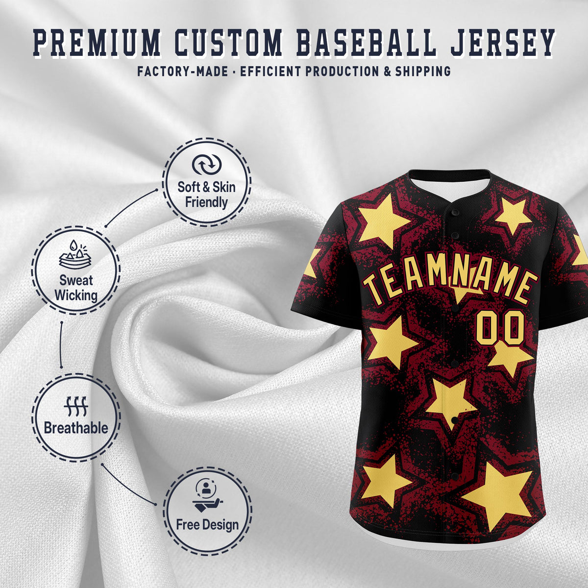 Custom Black Crimson Khaki Star Graffiti Team Baseball Jerseys With Custom Names, Numbers &amp; Logos Lightweight Baseball Jersey| KXKSHOP