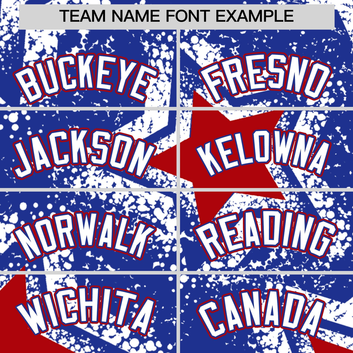 Custom Royal Blue White Red Star Graffiti Team Baseball Jerseys With Custom Names, Numbers & Logos Stretch Fabric Baseball Jersey| KXKSHOP