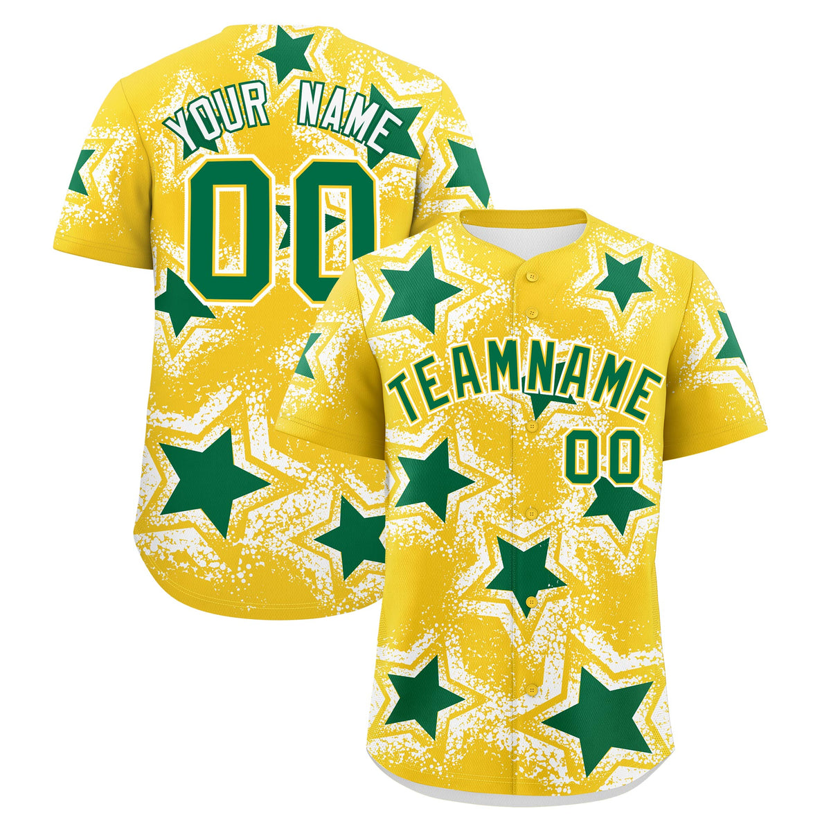 Custom Gold White Kelly Green Star Graffiti Team Baseball Jerseys With Custom Names, Numbers & Logos Lightweight Baseball Jersey| KXKSHOP