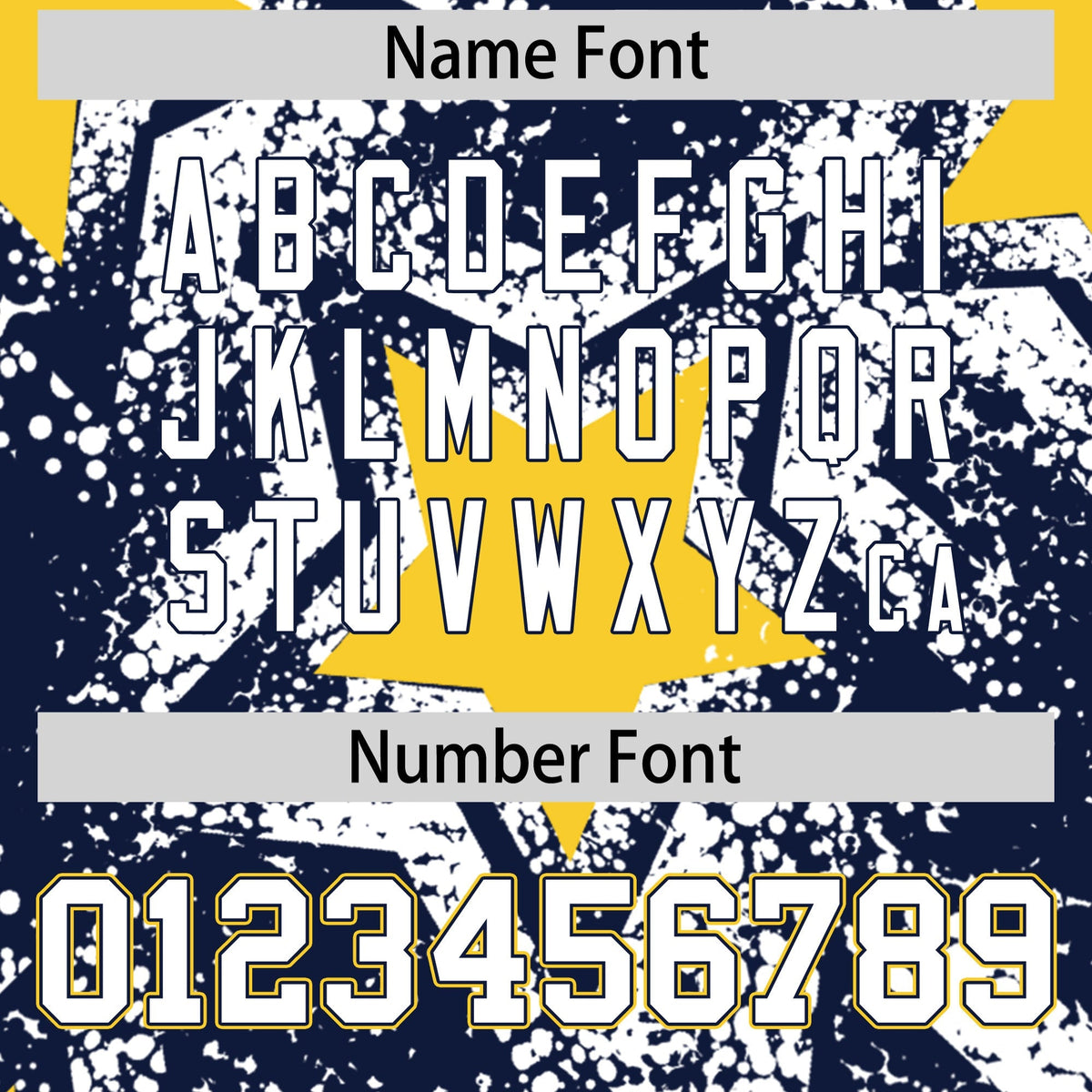 Custom Navy White Gold Star Graffiti Team Baseball Jerseys With Custom Names, Numbers &amp; Logos Stretch Fabric Baseball Jersey| KXKSHOP
