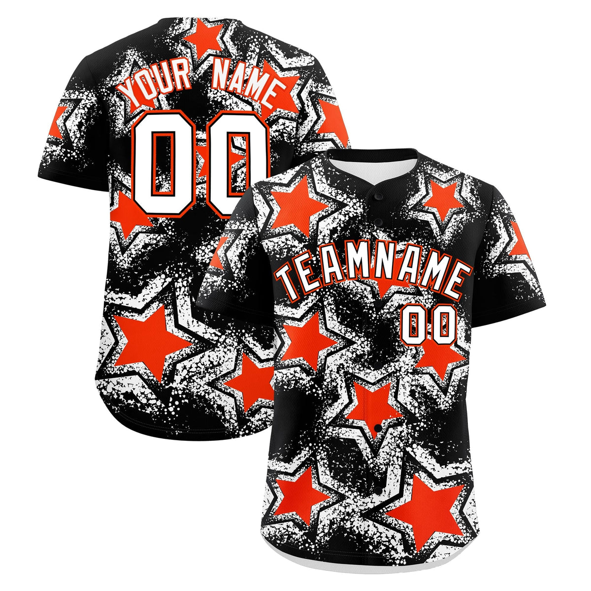 Custom Black White Orange Star Graffiti Team Baseball Jerseys With Custom Names, Numbers & Logos Lightweight Baseball Jersey| KXKSHOP