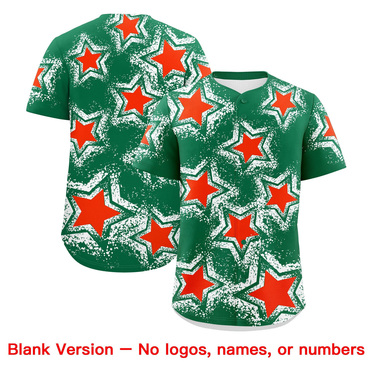 Custom Kelly Green White Orange Star Graffiti Team Baseball Jerseys With Custom Names, Numbers &amp; Logos Stretch Fabric Baseball Jersey| KXKSHOP