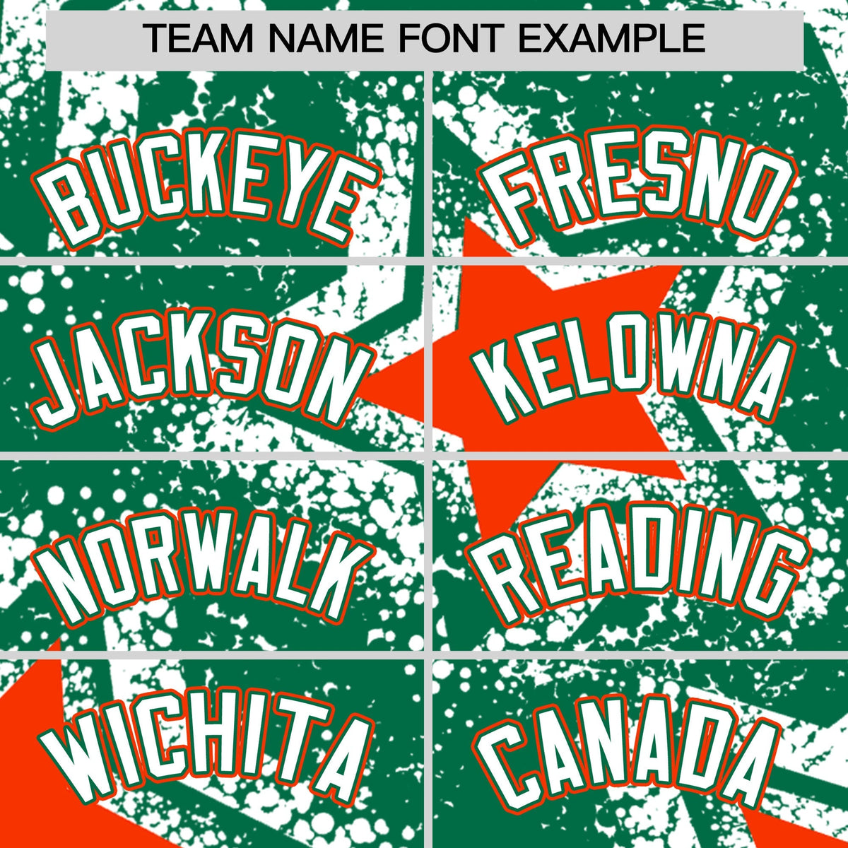 Custom Kelly Green White Orange Star Graffiti Team Baseball Jerseys With Custom Names, Numbers & Logos Stretch Fabric Baseball Jersey| KXKSHOP