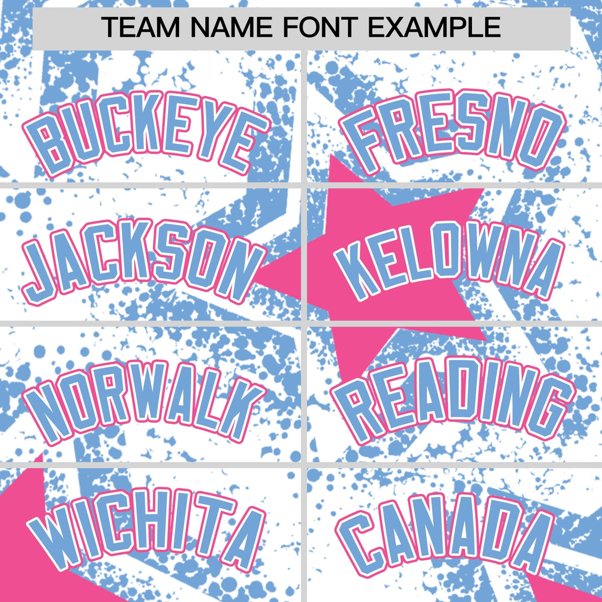 Custom White Light Blue Pink Star Graffiti Team Baseball Jerseys With Custom Names, Numbers & Logos Stretch Fabric Baseball Jersey| KXKSHOP