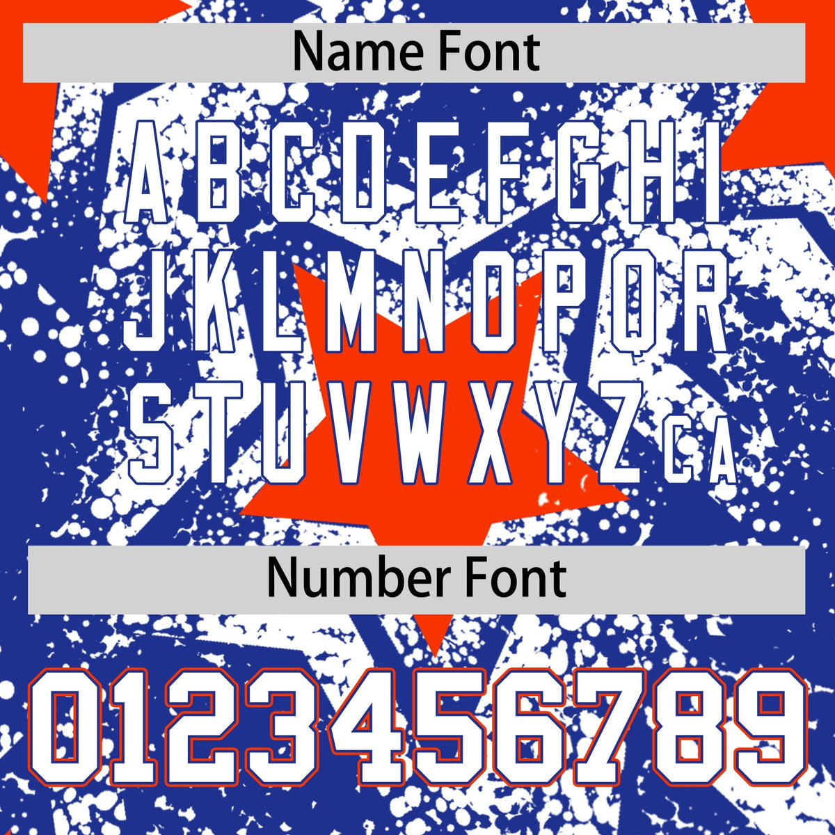 Custom Royal Blue Orange White Star Graffiti Team Baseball Jerseys With Custom Names, Numbers &amp; Logos Stretch Fabric Baseball Jersey| KXKSHOP