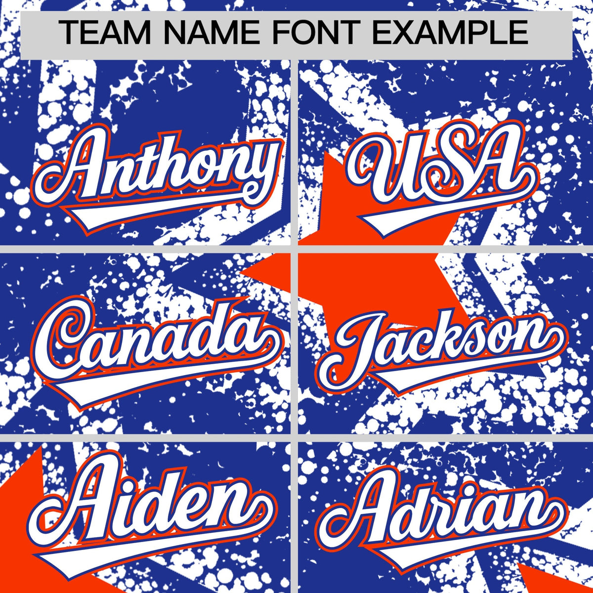 Custom Royal Blue Orange White Star Graffiti Team Baseball Jerseys With Custom Names, Numbers &amp; Logos Stretch Fabric Baseball Jersey| KXKSHOP