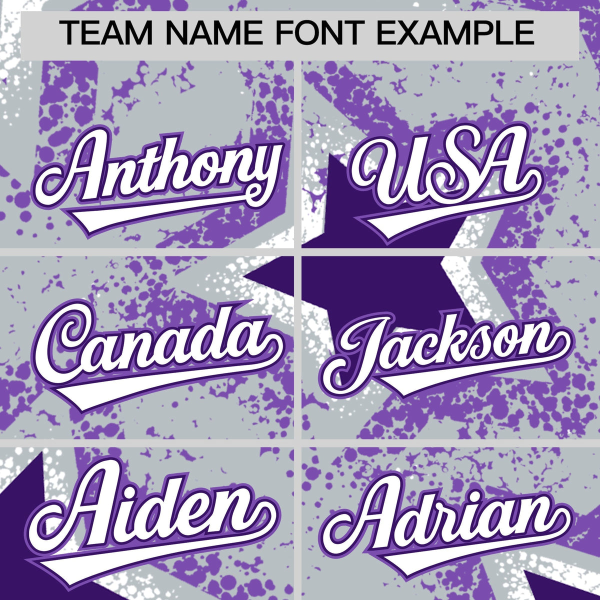 Custom Silver Purple White Star Graffiti Team Baseball Jerseys With Custom Names, Numbers & Logos Lightweight Baseball Jersey| KXKSHOP