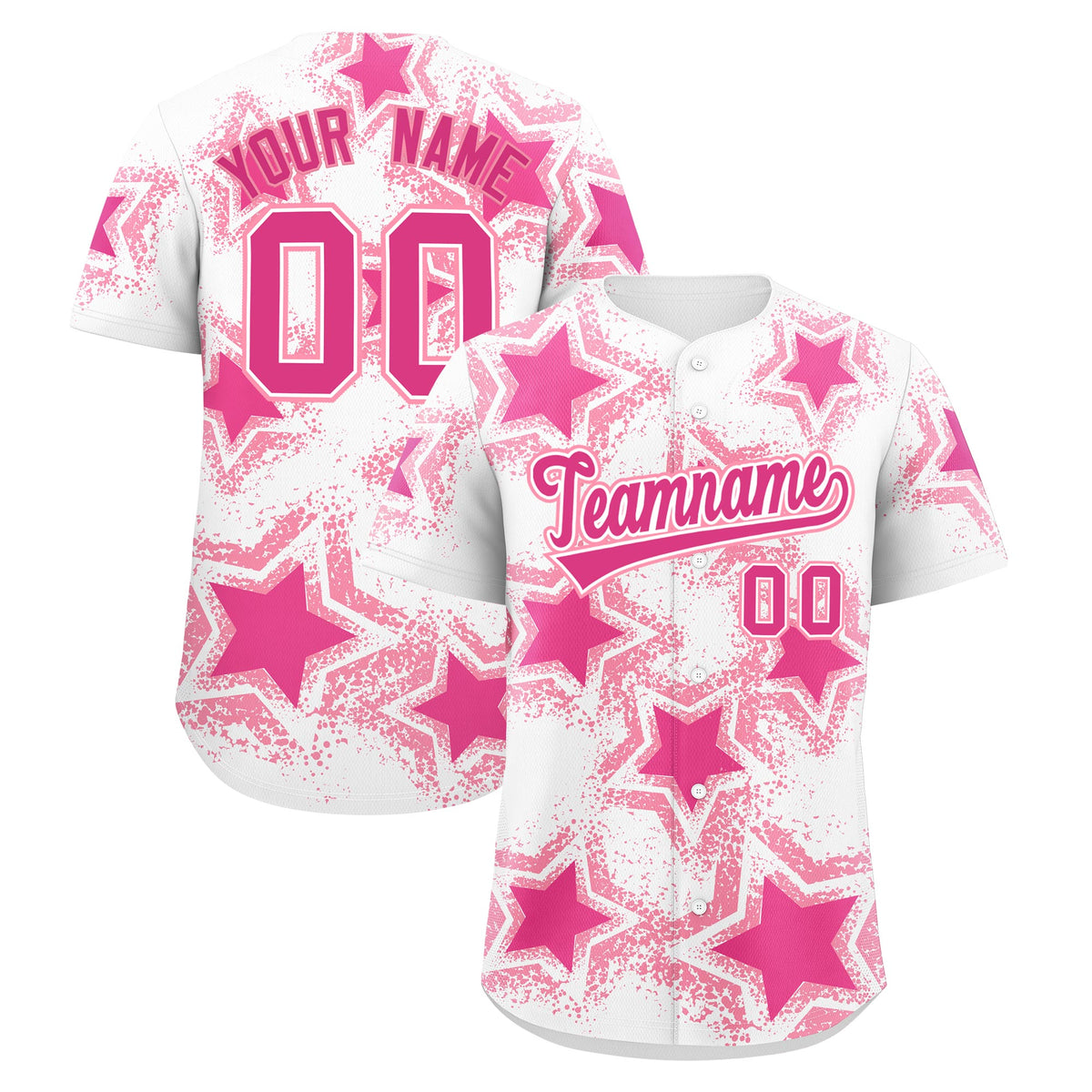 Custom White Pink Light Pink Star Graffiti Team Baseball Jerseys With Custom Names, Numbers & Logos Stretch Fabric Baseball Jersey| KXKSHOP