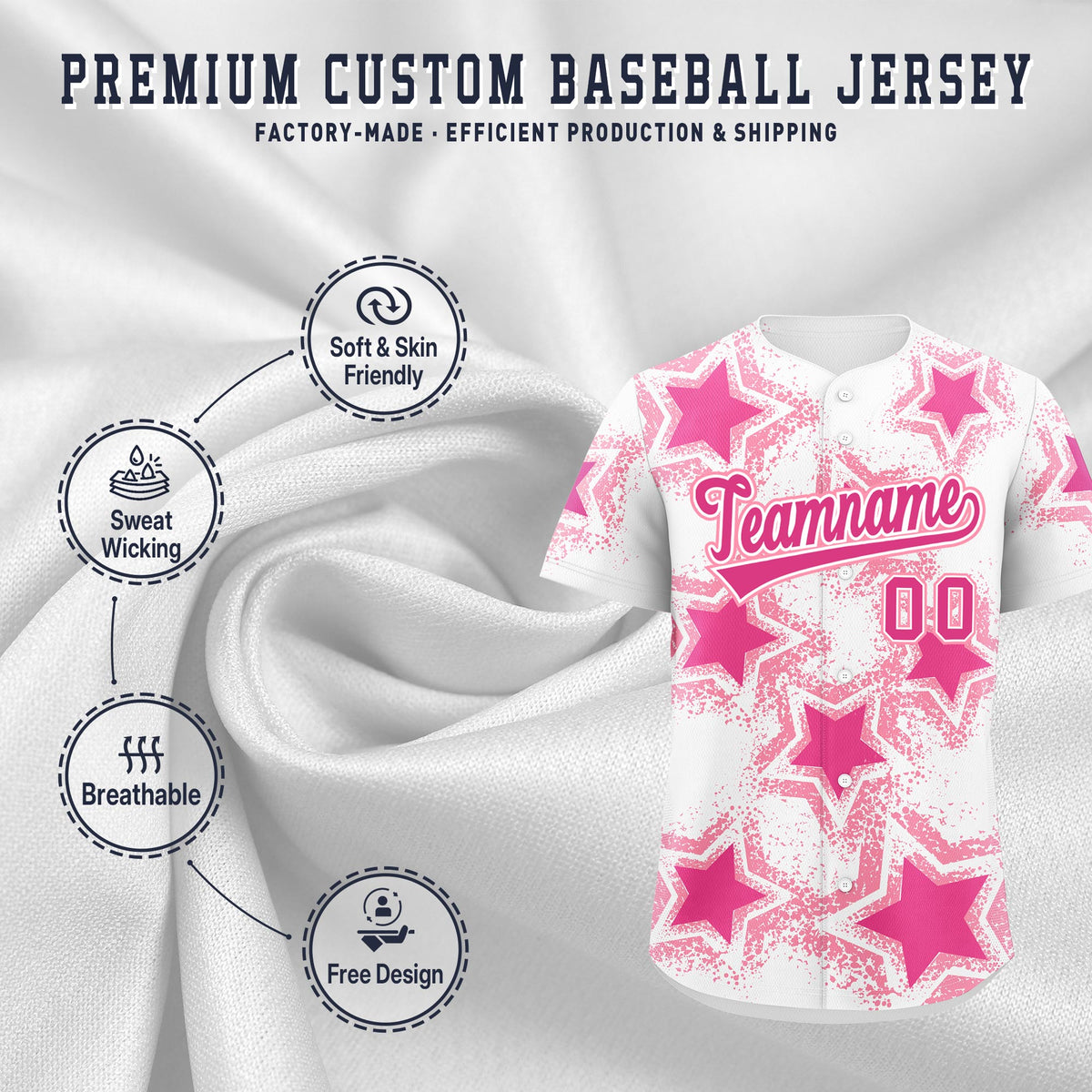 Custom White Pink Light Pink Star Graffiti Team Baseball Jerseys With Custom Names, Numbers &amp; Logos Stretch Fabric Baseball Jersey| KXKSHOP