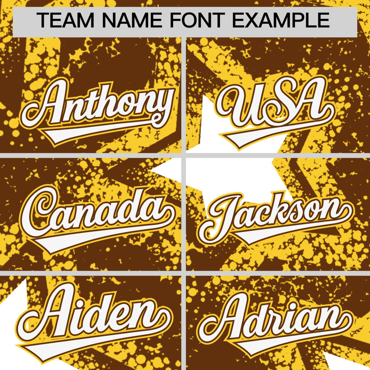 Custom Brown Gold White Star Graffiti Team Baseball Jerseys With Custom Names, Numbers &amp; Logos Stretch Fabric Baseball Jersey| KXKSHOP