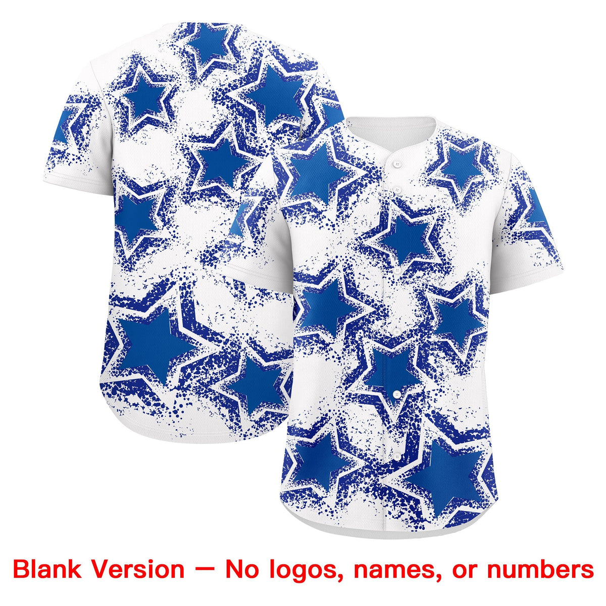 Custom White Royal Blue Royal Star Graffiti Team Baseball Jerseys With Custom Names, Numbers &amp; Logos Stretch Fabric Baseball Jersey| KXKSHOP