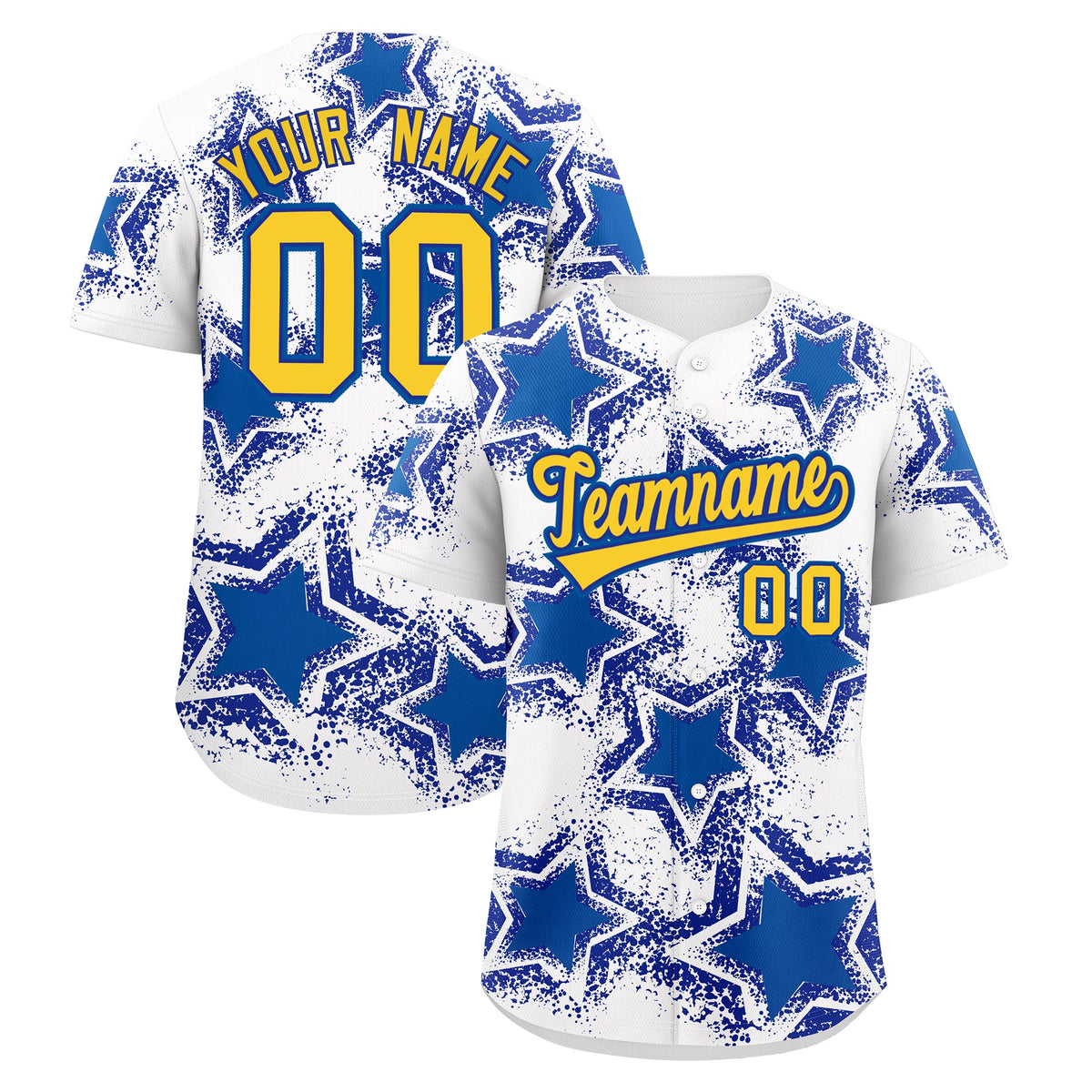 Custom White Royal Blue Royal Star Graffiti Team Baseball Jerseys With Custom Names, Numbers & Logos Stretch Fabric Baseball Jersey| KXKSHOP