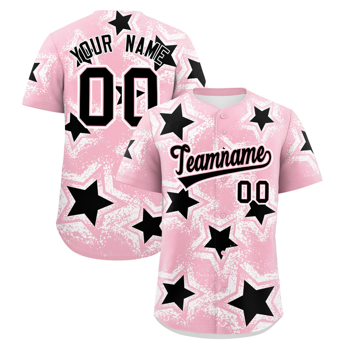 Custom Light Pink White Black Star Graffiti Team Baseball Jerseys With Custom Names, Numbers &amp; Logos Stretch Fabric Baseball Jersey| KXKSHOP