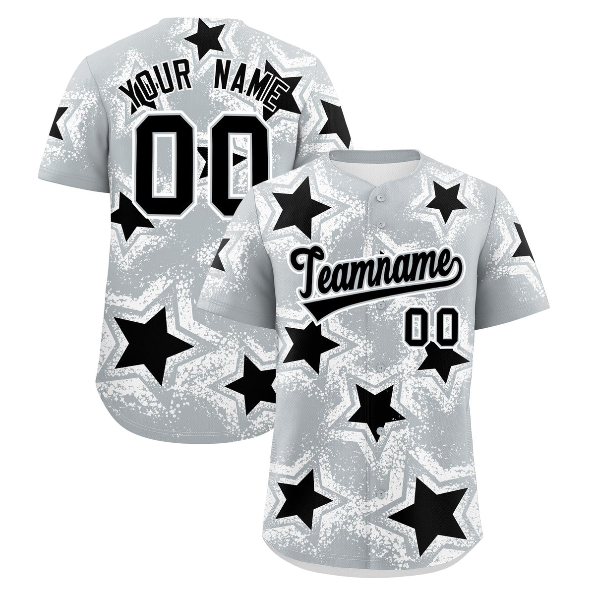 Custom Silver Black White Star Graffiti Team Baseball Jerseys With Custom Names, Numbers & Logos Stretch Fabric Baseball Jersey| KXKSHOP