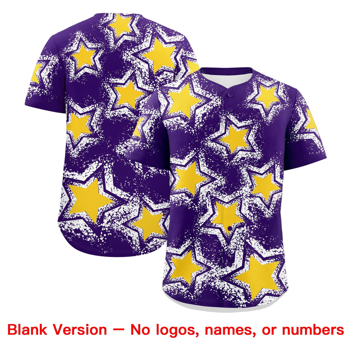 Custom Purple White Gold Star Graffiti Team Baseball Jerseys With Custom Names, Numbers &amp; Logos Lightweight Baseball Jersey| KXKSHOP