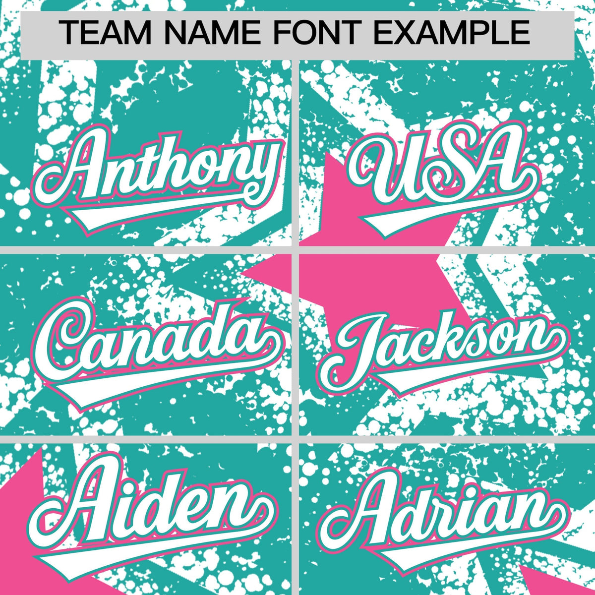 Custom Aqua White Pink Star Graffiti Team Baseball Jerseys With Custom Names, Numbers & Logos Stretch Fabric Baseball Jersey| KXKSHOP