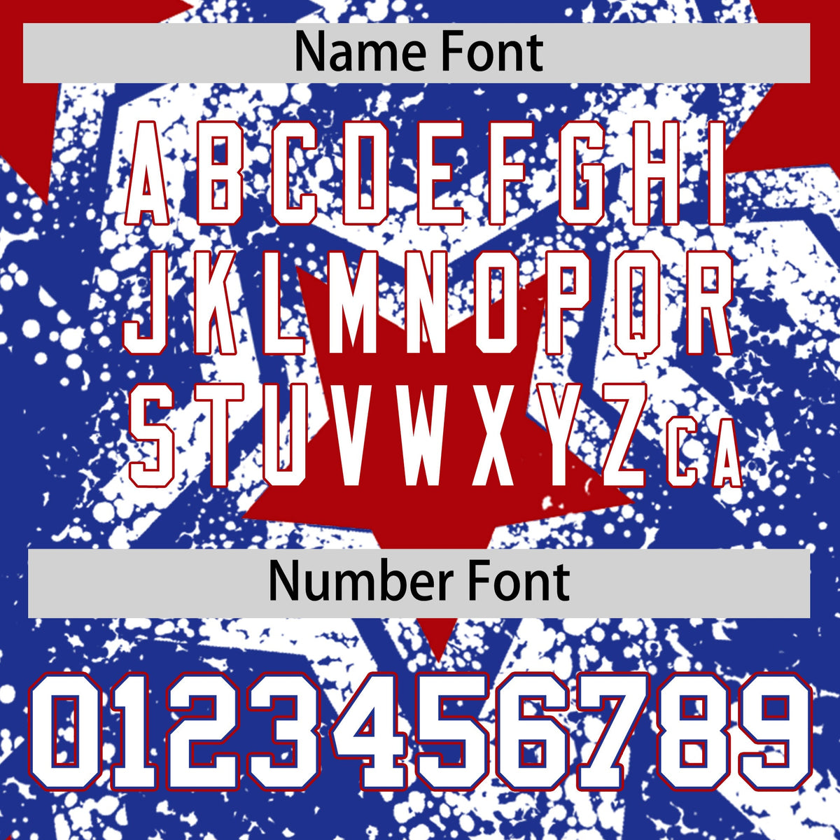 Custom Royal Blue White Red Star Graffiti Team Baseball Jerseys With Custom Names, Numbers & Logos Stretch Fabric Baseball Jersey| KXKSHOP