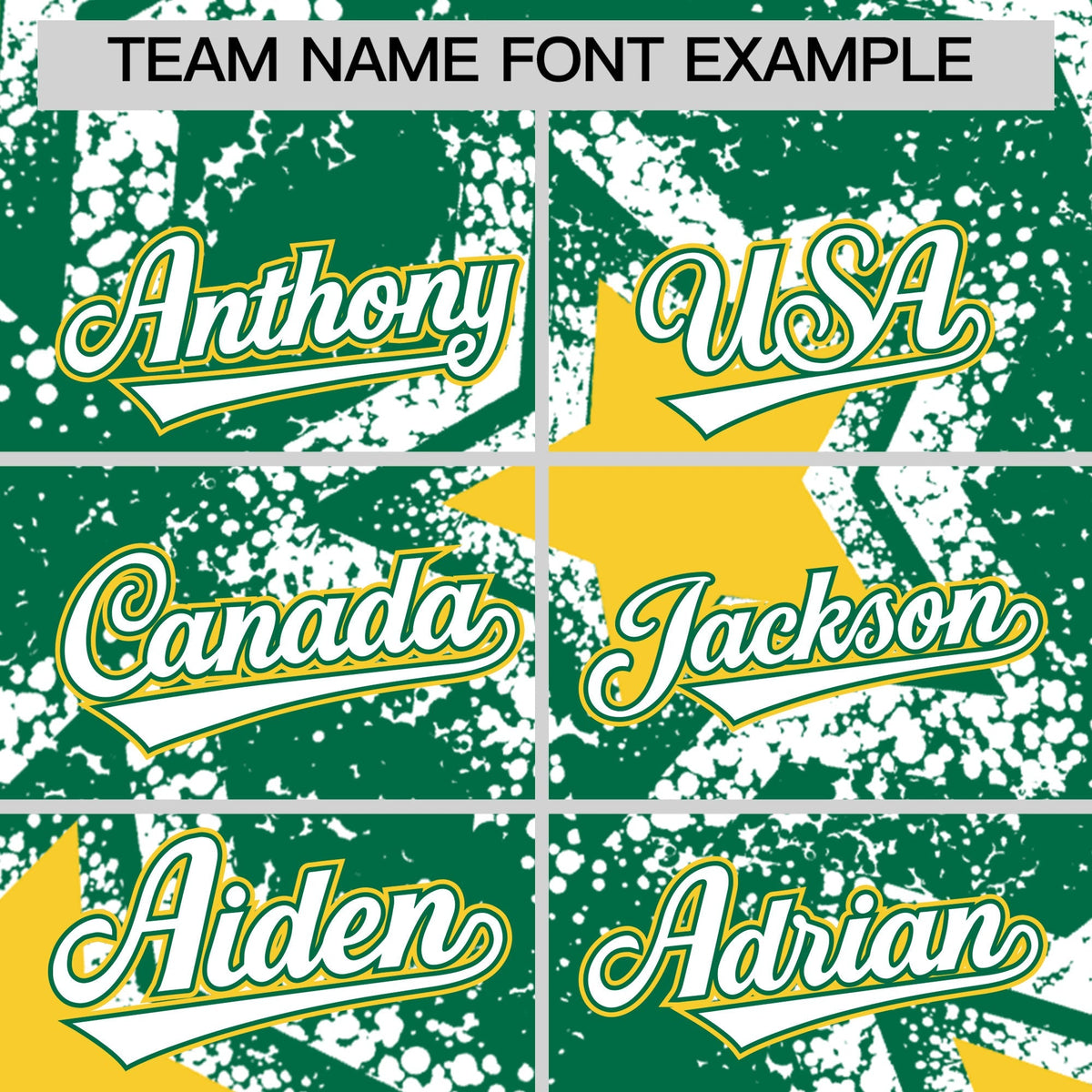 Custom Kelly Green White Gold Star Graffiti Team Baseball Jerseys With Custom Names, Numbers &amp; Logos Stretch Fabric Baseball Jersey| KXKSHOP