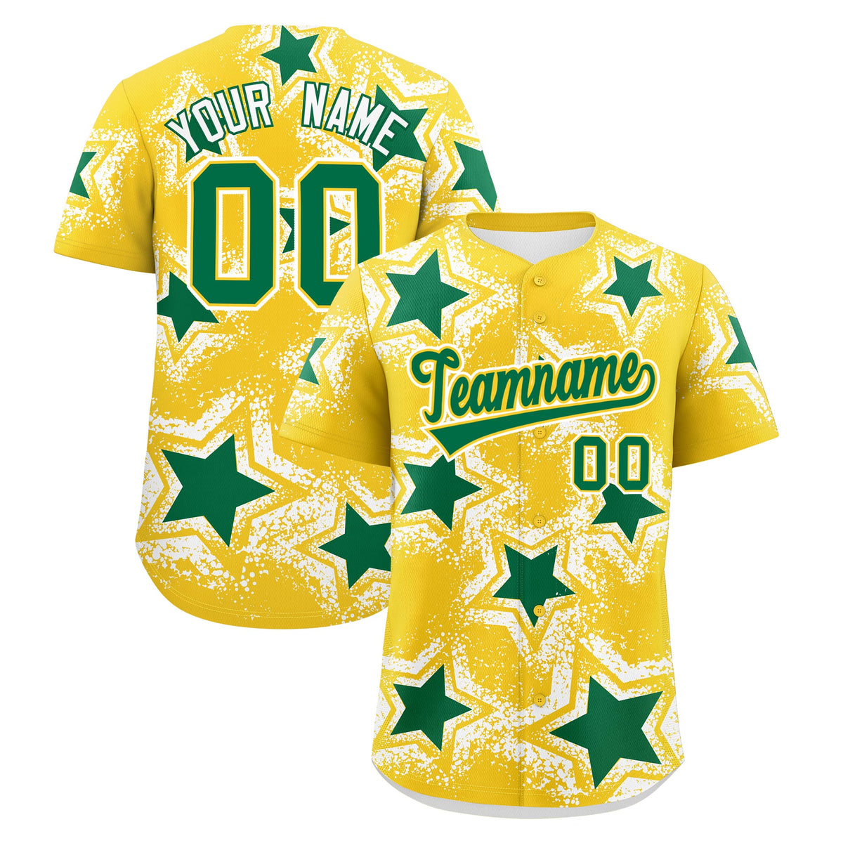 Custom Gold White Kelly Green Star Graffiti Team Baseball Jerseys With Custom Names, Numbers & Logos Lightweight Baseball Jersey| KXKSHOP