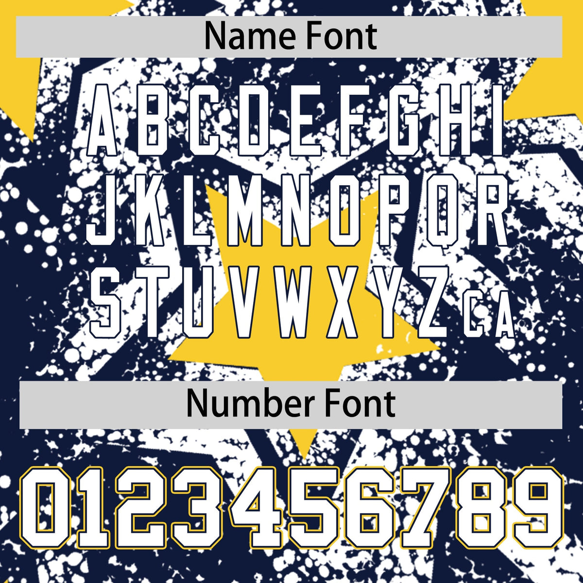 Custom Navy White Gold Star Graffiti Team Baseball Jerseys With Custom Names, Numbers &amp; Logos Stretch Fabric Baseball Jersey| KXKSHOP