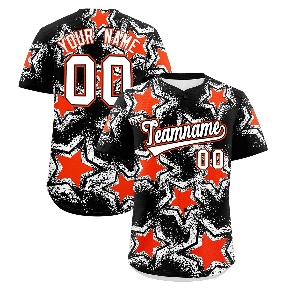 Custom Black White Orange Star Graffiti Team Baseball Jerseys With Custom Names, Numbers & Logos Lightweight Baseball Jersey| KXKSHOP