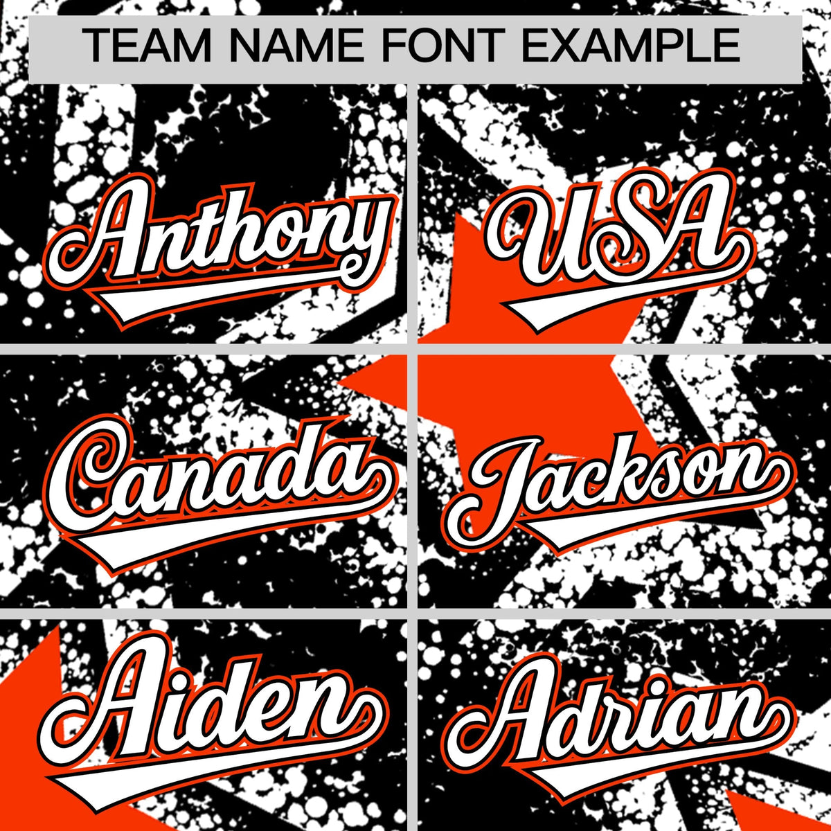 Custom Black White Orange Star Graffiti Team Baseball Jerseys With Custom Names, Numbers &amp; Logos Lightweight Baseball Jersey| KXKSHOP