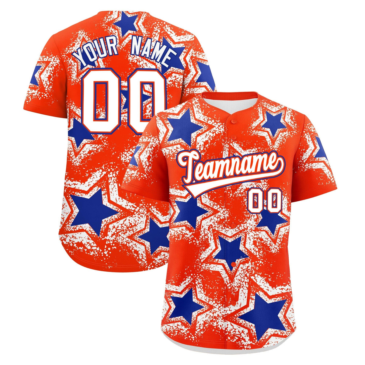 Custom Orange White Royal Blue Star Graffiti Team Baseball Jerseys With Custom Names, Numbers & Logos Lightweight Baseball Jersey| KXKSHOP