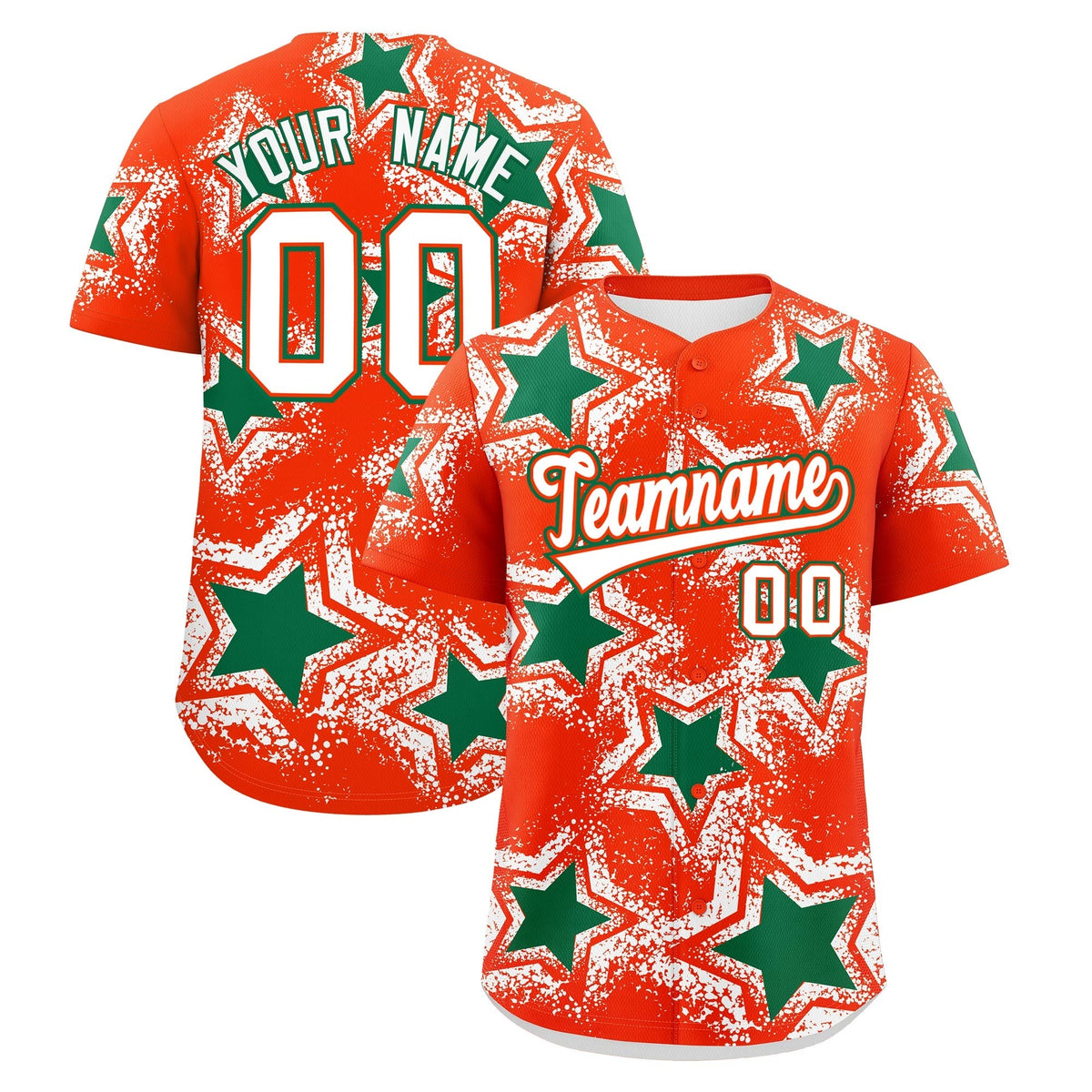 Custom Orange White Kelly Green Star Graffiti Team Baseball Jerseys With Custom Names, Numbers & Logos Lightweight Baseball Jersey| KXKSHOP