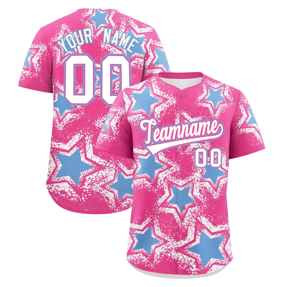Custom Pink White Light Blue Star Graffiti Team Baseball Jerseys With Custom Names, Numbers & Logos Lightweight Baseball Jersey| KXKSHOP