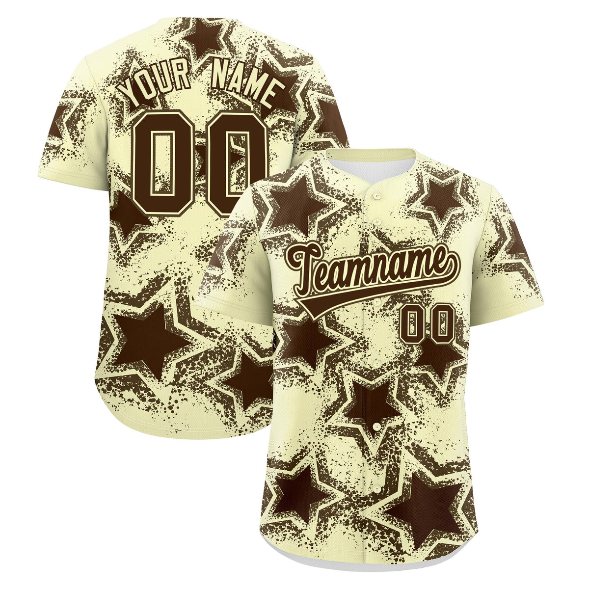 Custom Cream Light Brown Brown Star Graffiti Team Baseball Jerseys With Custom Names, Numbers &amp; Logos Lightweight Baseball Jersey| KXKSHOP