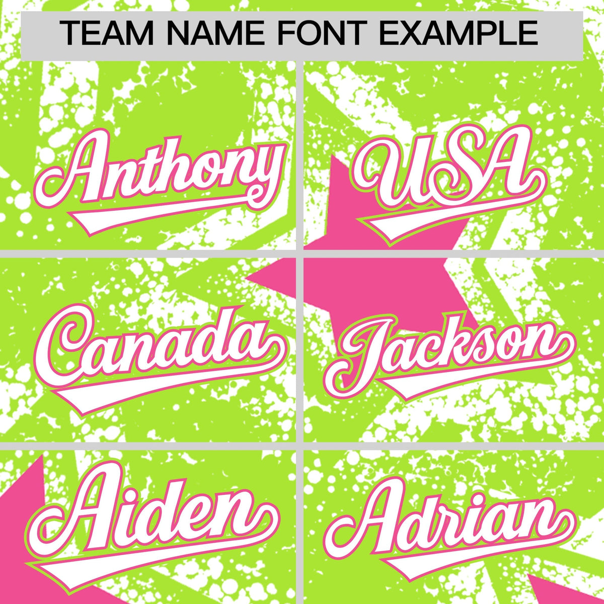 Custom Neon Green White Pink Star Graffiti Team Baseball Jerseys With Custom Names, Numbers &amp; Logos Stretch Fabric Baseball Jersey| KXKSHOP
