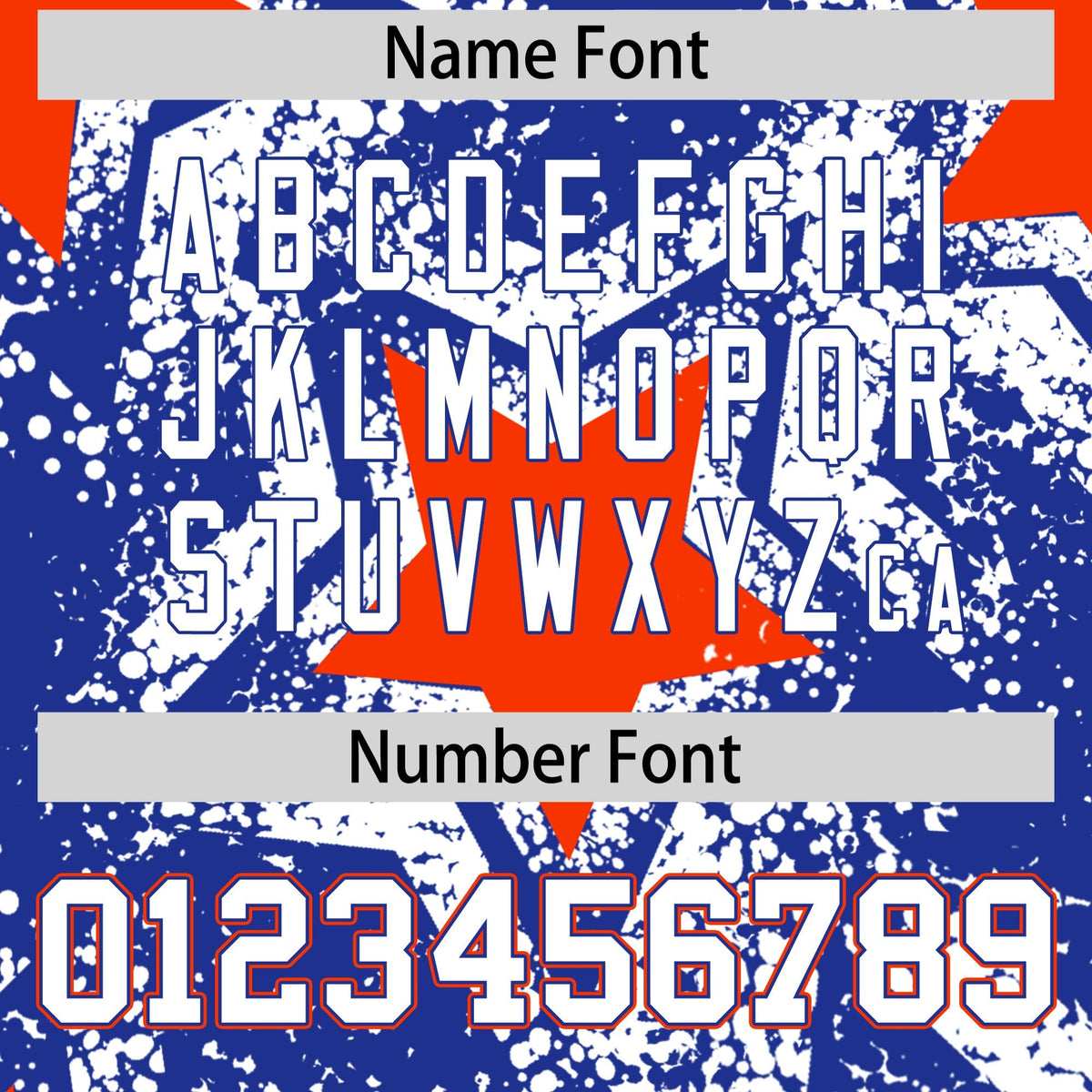 Custom Royal Blue Orange White Star Graffiti Team Baseball Jerseys With Custom Names, Numbers &amp; Logos Stretch Fabric Baseball Jersey| KXKSHOP