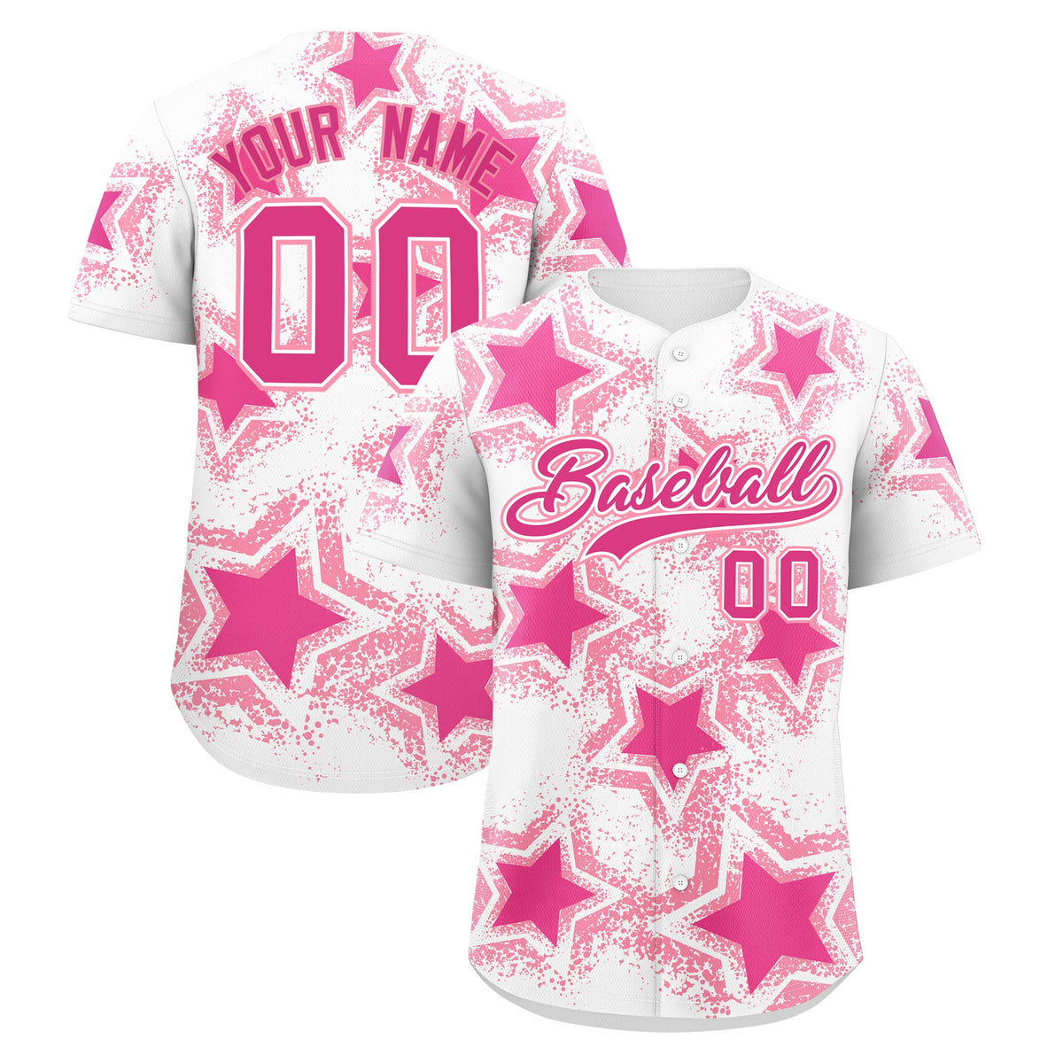 Custom White Pink Light Pink Star Graffiti Team Baseball Jerseys With Custom Names, Numbers &amp; Logos Stretch Fabric Baseball Jersey| KXKSHOP