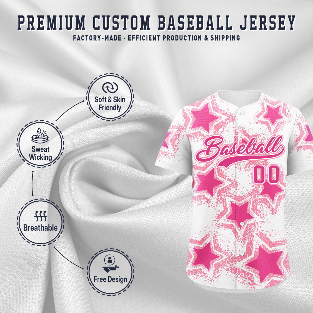 Custom White Pink Light Pink Star Graffiti Team Baseball Jerseys With Custom Names, Numbers &amp; Logos Stretch Fabric Baseball Jersey| KXKSHOP