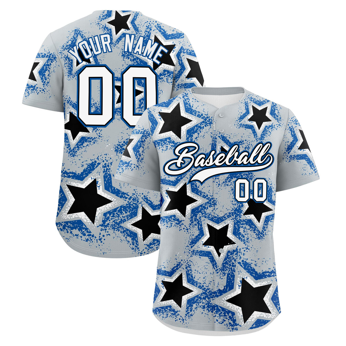 Custom Silver Black Royal Star Graffiti Team Baseball Jerseys With Custom Names, Numbers & Logos Lightweight Baseball Jersey| KXKSHOP