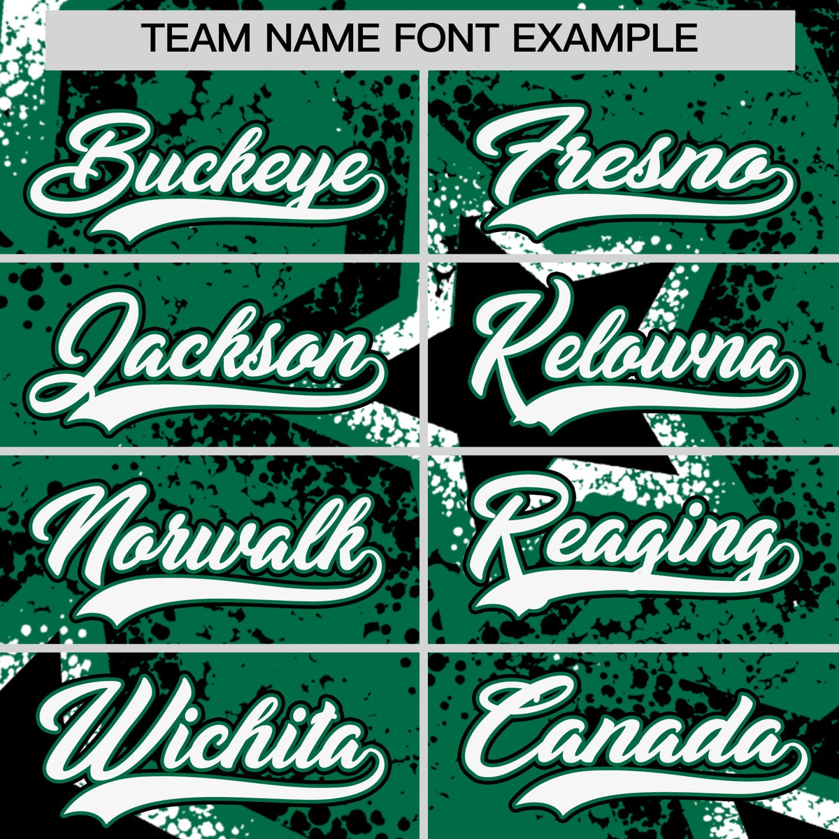 Custom Kelly Green White Black Star Graffiti Team Baseball Jerseys With Custom Names, Numbers & Logos Stretch Fabric Baseball Jersey| KXKSHOP