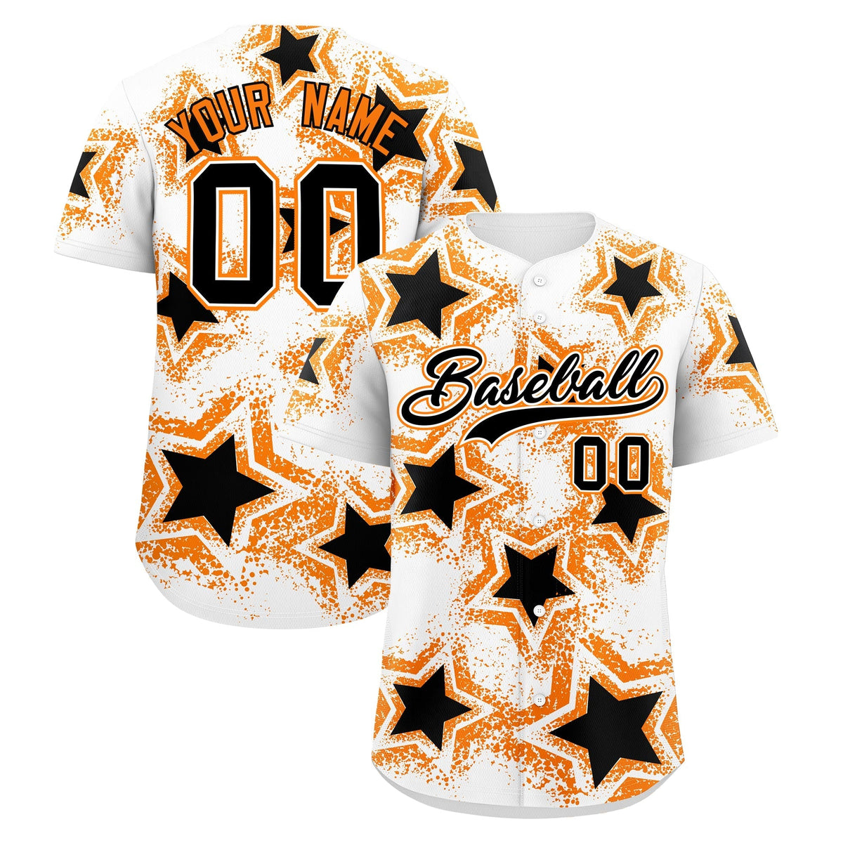 Custom White Orange Black Star Graffiti Team Baseball Jerseys With Custom Names, Numbers & Logos Lightweight Baseball Jersey| KXKSHOP