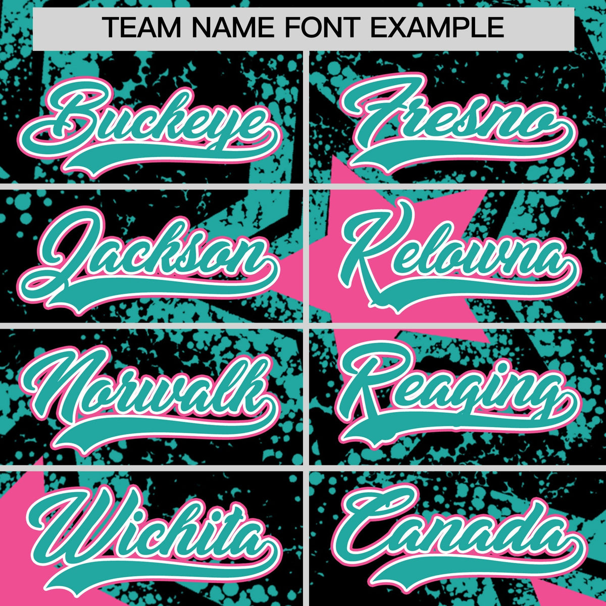 Custom Black Aqua Pink Star Graffiti Team Baseball Jerseys With Custom Names, Numbers & Logos Lightweight Baseball Jersey| KXKSHOP