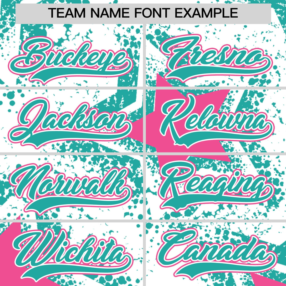 Custom White Aqua Pink Star Graffiti Team Baseball Jerseys With Custom Names, Numbers & Logos Stretch Fabric Baseball Jersey| KXKSHOP