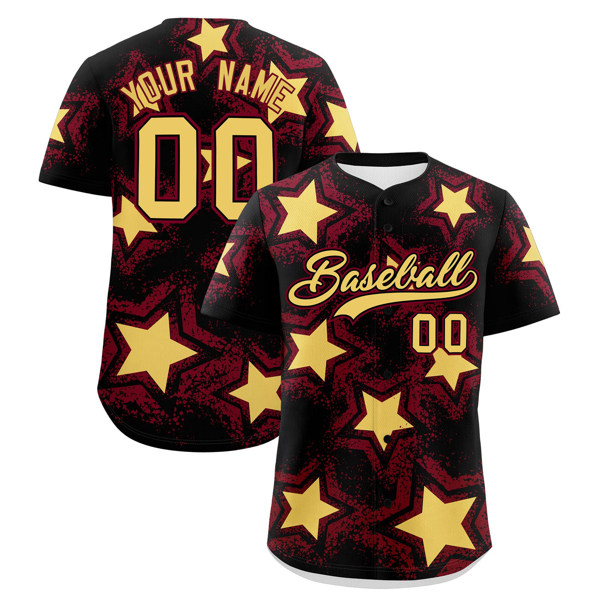Custom Black Crimson Khaki Star Graffiti Team Baseball Jerseys With Custom Names, Numbers & Logos Lightweight Baseball Jersey| KXKSHOP