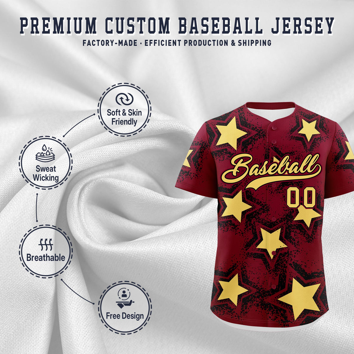Custom Crimson Khaki Black Star Graffiti Team Baseball Jerseys With Custom Names, Numbers & Logos Stretch Fabric Baseball Jersey| KXKSHOP