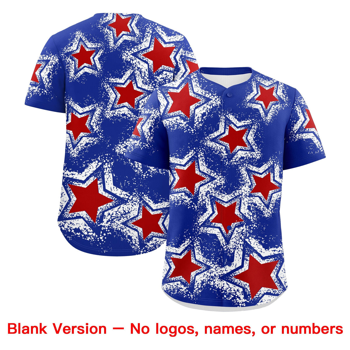 Custom Royal Blue White Red Star Graffiti Team Baseball Jerseys With Custom Names, Numbers &amp; Logos Stretch Fabric Baseball Jersey| KXKSHOP